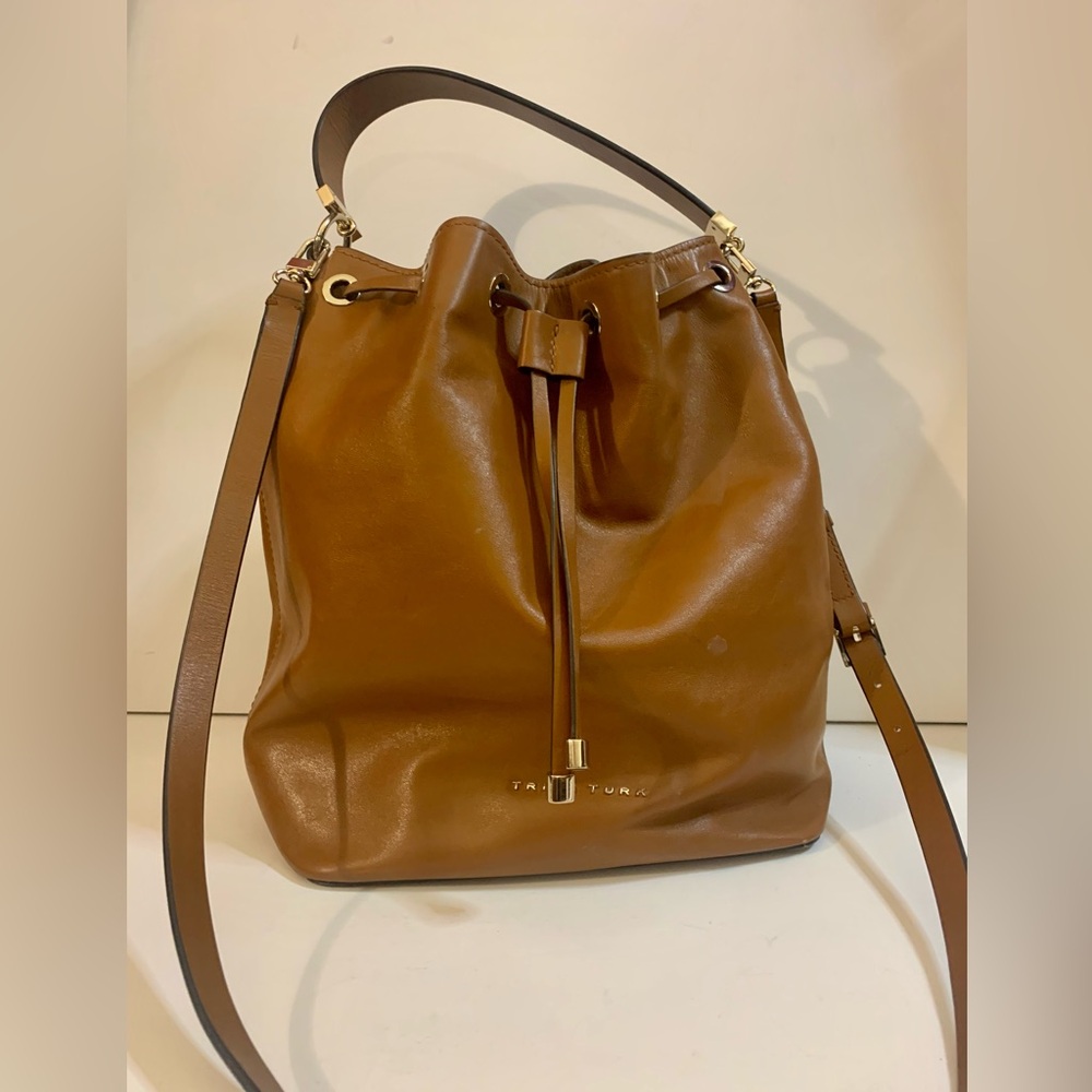 Trina Turk Drawstring Brown Leather Bag